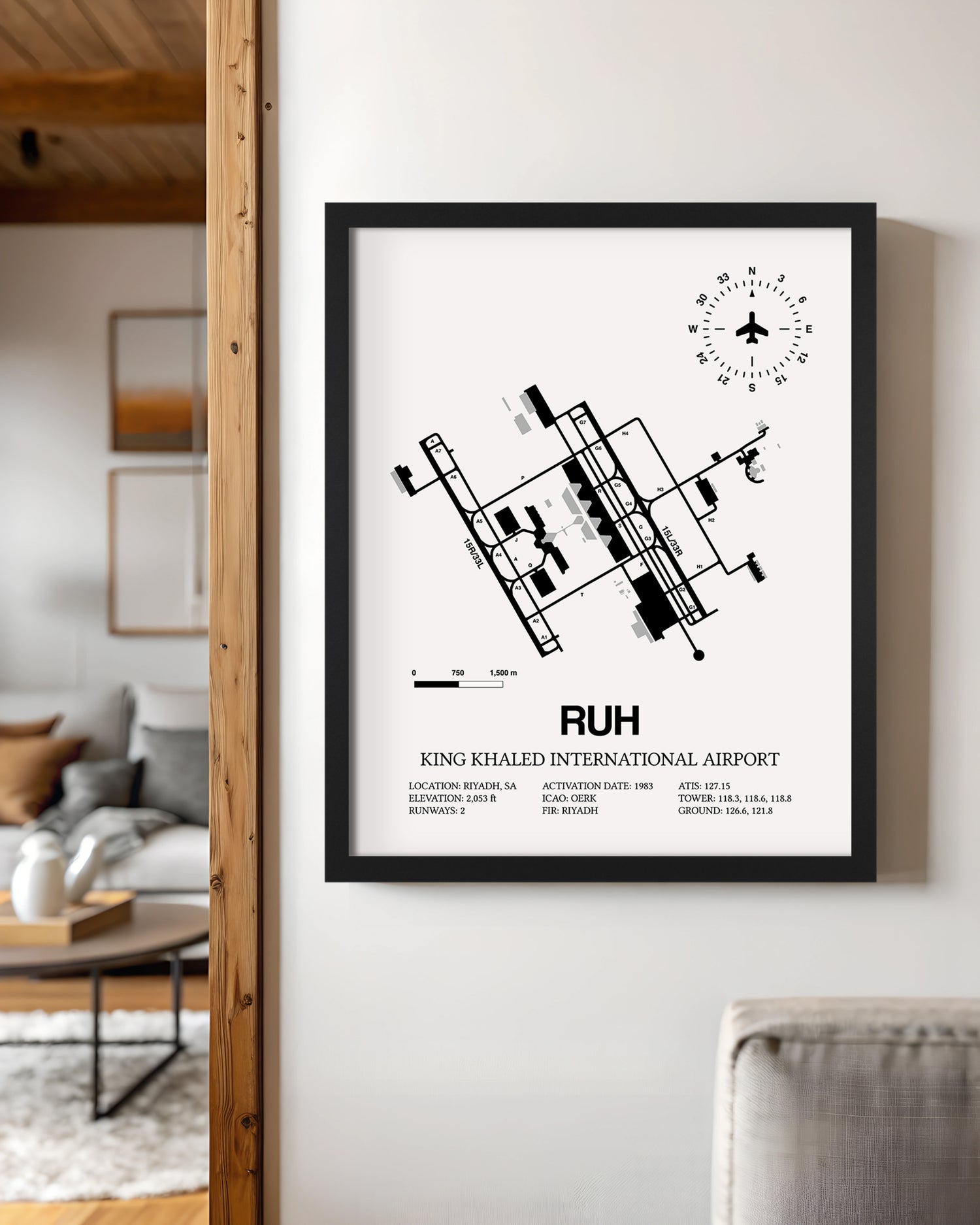 RUH Airport Map, King Khaled International Airport Print