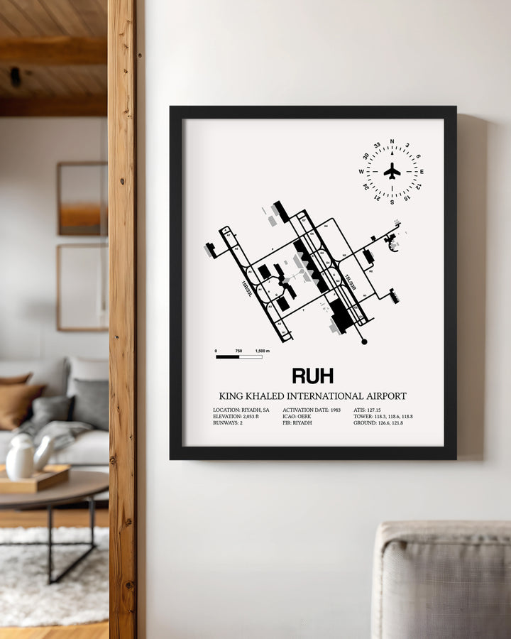 RUH Airport Map, King Khaled International Airport Print