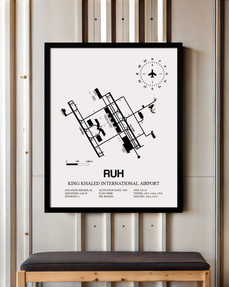 RUH Airport Map, King Khaled International Airport Print