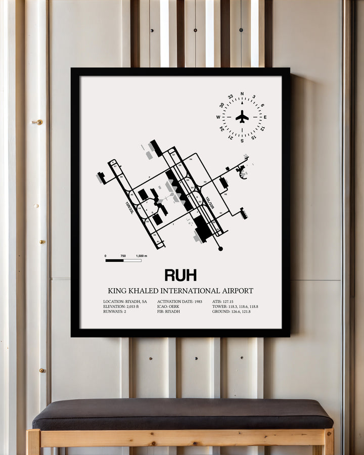 RUH Airport Map, King Khaled International Airport Print