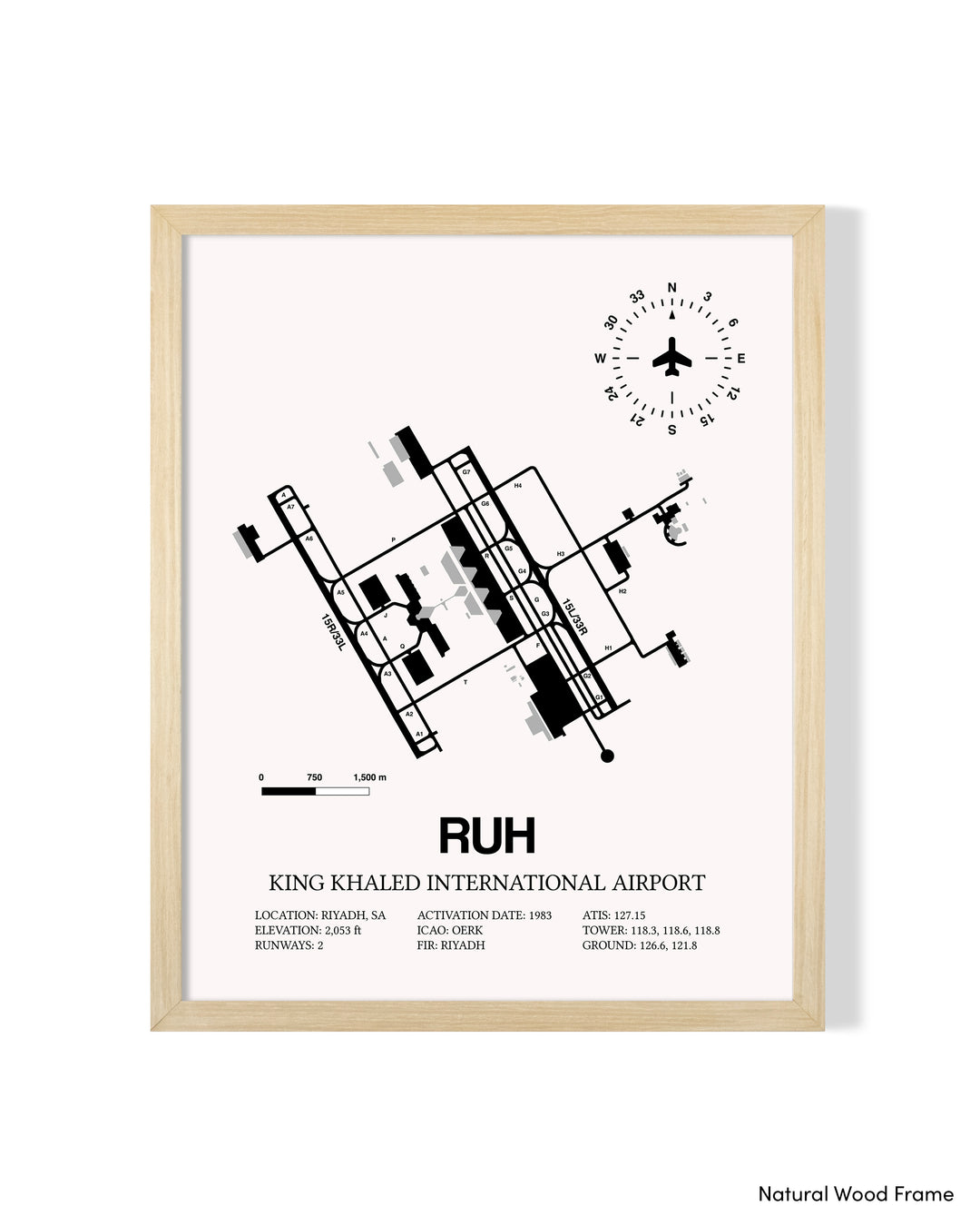 RUH Airport Map, King Khaled International Airport Print