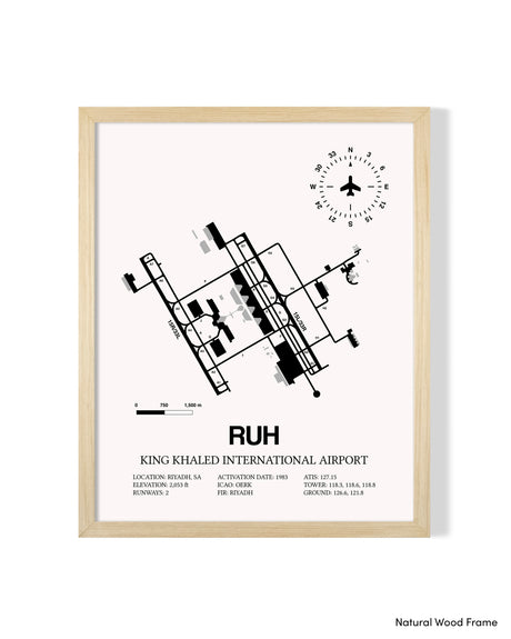 RUH Airport Map, King Khaled International Airport Print