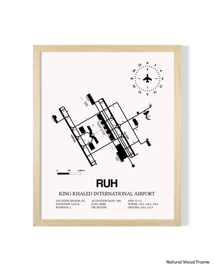 RUH Airport Map, King Khaled International Airport Print