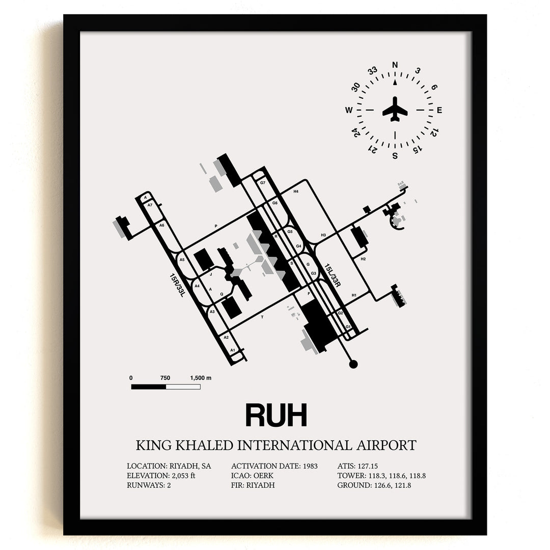 RUH Airport Map, King Khaled International Airport Print