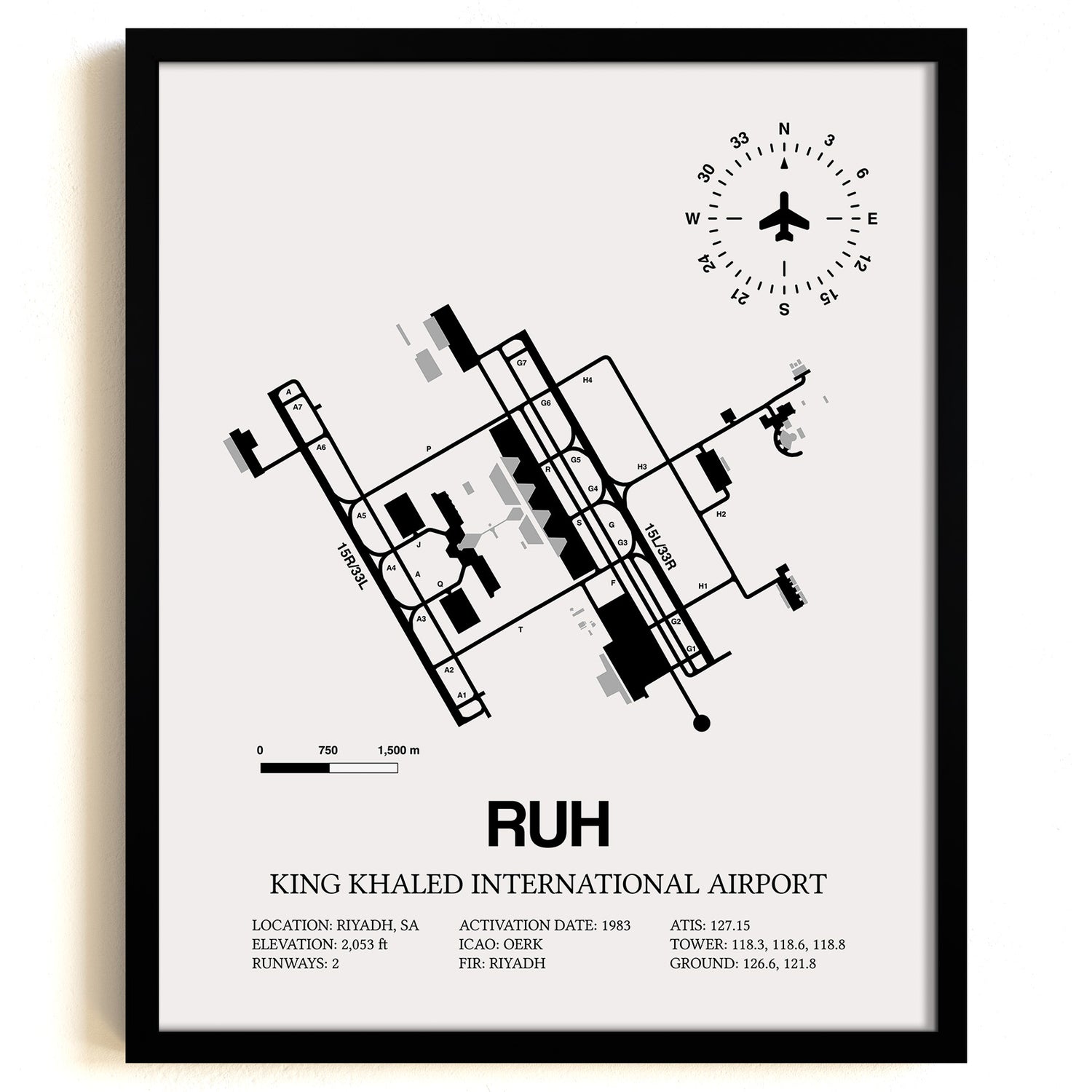 RUH Airport Map, King Khaled International Airport Print