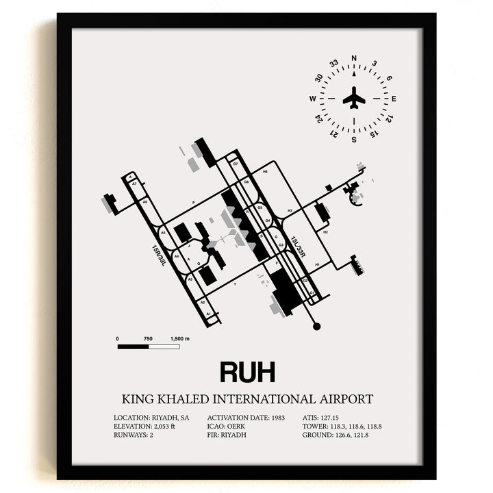 RUH Airport Map, King Khaled International Airport Print
