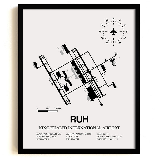 RUH Airport Map, King Khaled International Airport Print – SkyBirdSupply