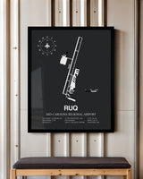 Framed Detailed Airport Map of Mid-Carolina Regional Airport (RUQ) in Gray with a Black Frame