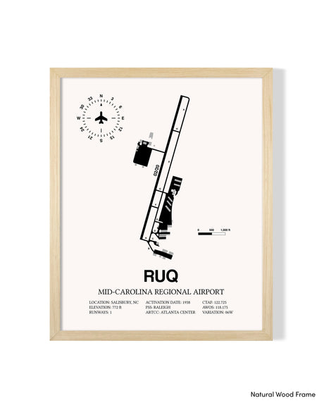 Detailed Airport Map of Mid-Carolina Regional Airport (RUQ) in White with a Natural Frame
