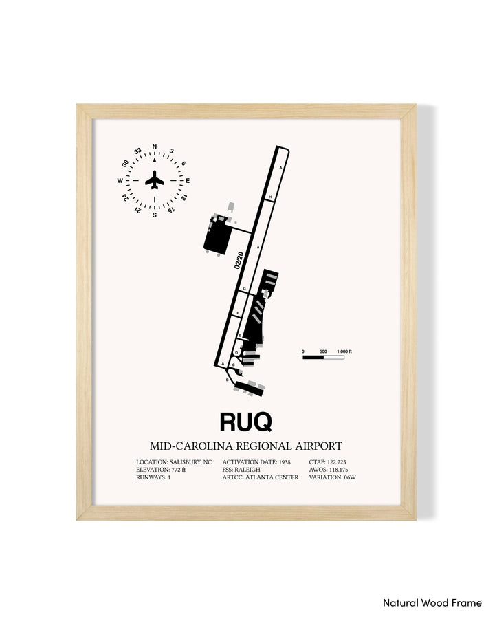 Detailed Airport Map of Mid-Carolina Regional Airport (RUQ) in White with a Natural Frame