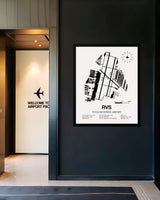 Framed Detailed Airport Map of Tulsa Riverside Airport (RVS) in White with a Black Frame