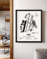 Framed Detailed Airport Map of Tulsa Riverside Airport (RVS) in White with a Black Frame