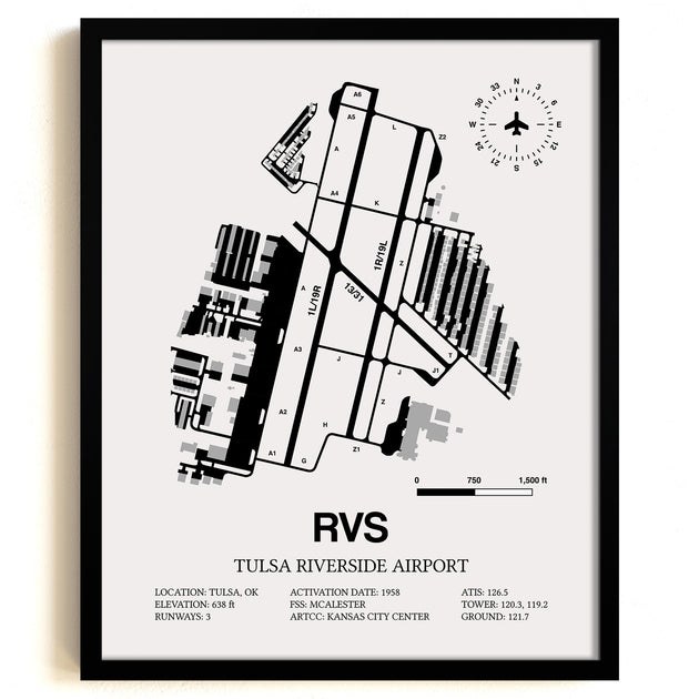 RVS Airport Map, Tulsa Riverside Airport Print – SkyBirdSupply