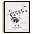 Framed Detailed Airport Map of Ryan Field Airport (RYN) in White with a Black Frame