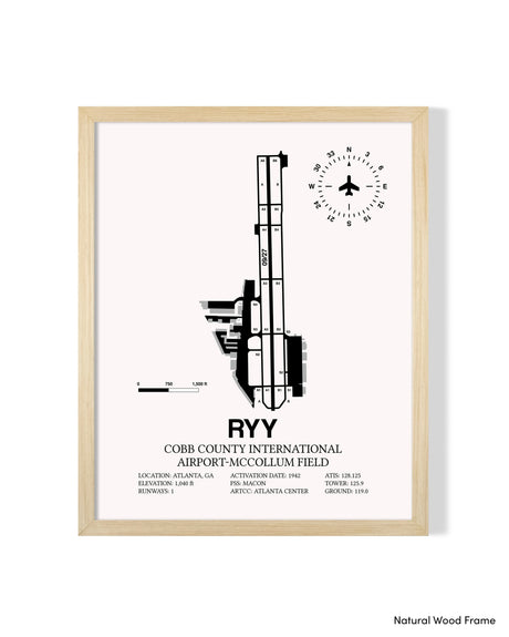 Detailed Airport Map of Cobb County International Airport-McCollum Field (RYY) in White with a Natural Frame