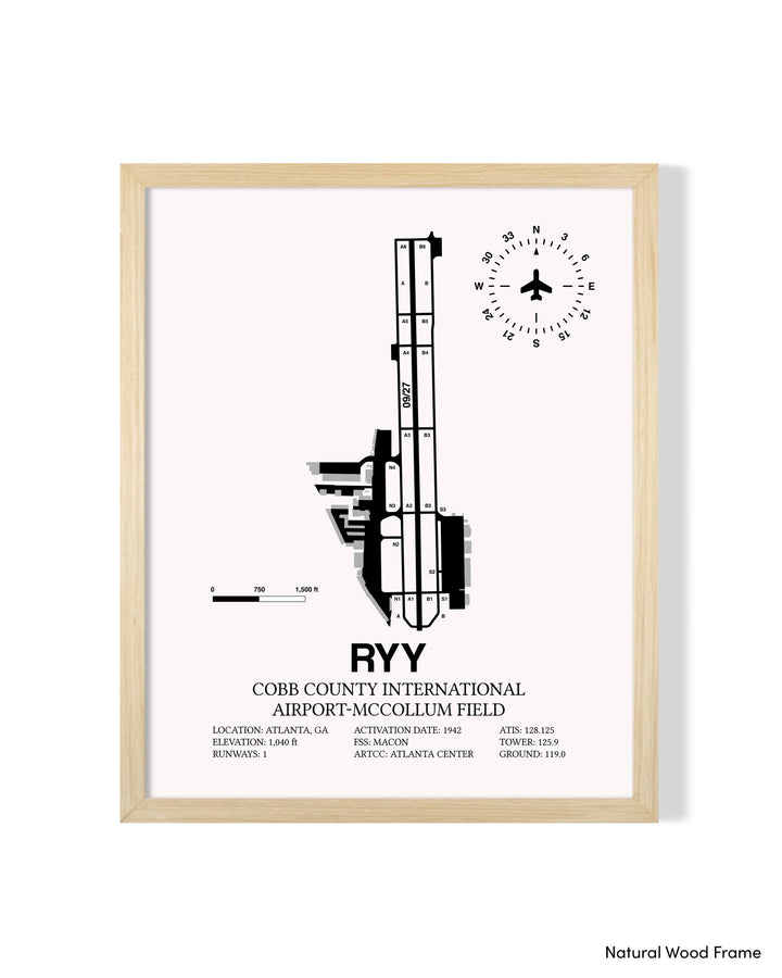 Detailed Airport Map of Cobb County International Airport-McCollum Field (RYY) in White with a Natural Frame