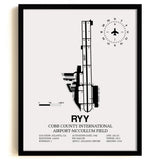 Framed Detailed Airport Map of Cobb County International Airport-McCollum Field (RYY) in White with a Black Frame