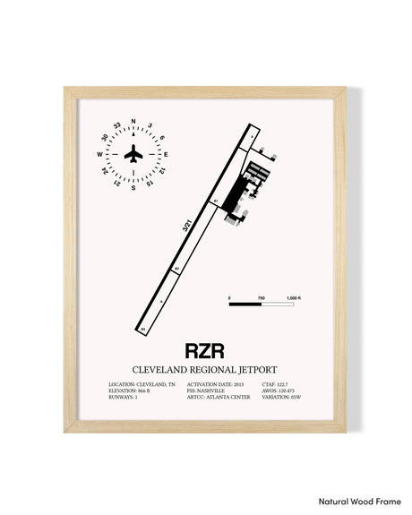 Detailed Airport Map of Cleveland Regional Jetport (RZR) in White with a Natural Frame