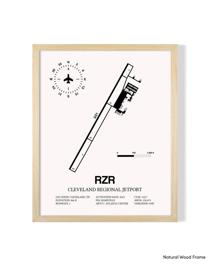 Detailed Airport Map of Cleveland Regional Jetport (RZR) in White with a Natural Frame
