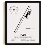 Framed Detailed Airport Map of Cleveland Regional Jetport (RZR) in White with a Black Frame
