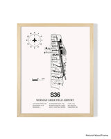 Detailed Airport Map of Norman Grier Field Airport (S36) in White with a Natural Frame