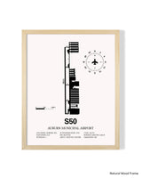 Detailed Airport Map of Auburn Municipal Airport (S50) in White with a Natural Frame