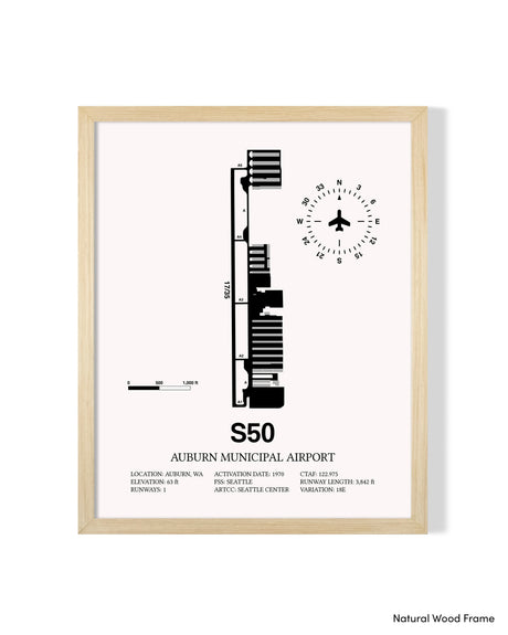 Detailed Airport Map of Auburn Municipal Airport (S50) in White with a Natural Frame