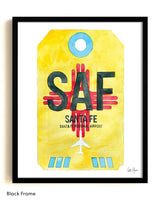 Framed Watercolor Print of Santa Fe Regional Airport (SAF) with a Black Frame
