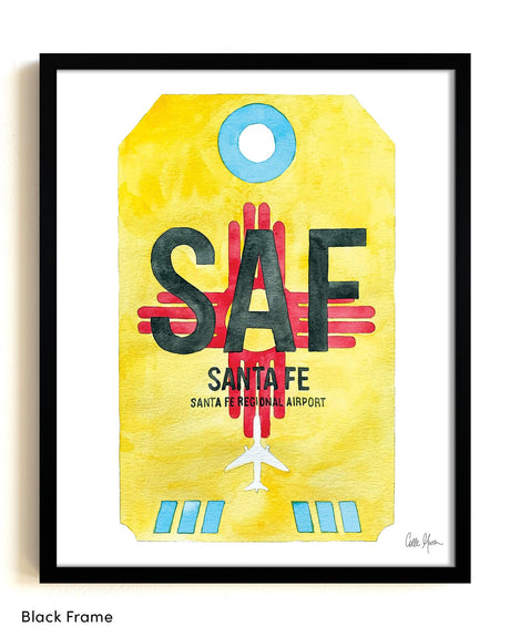 Framed Watercolor Print of Santa Fe Regional Airport (SAF) with a Black Frame