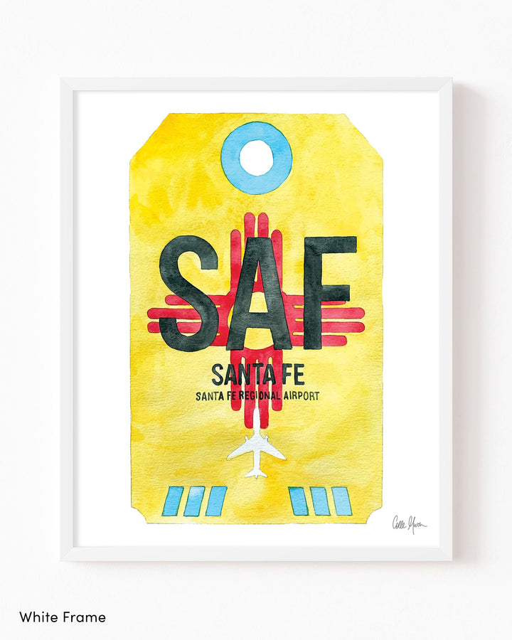 Framed Watercolor Print of Santa Fe Regional Airport (SAF) with a White Frame