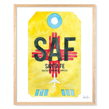 Framed Watercolor Print of Santa Fe Regional Airport (SAF) with an Oak Frame