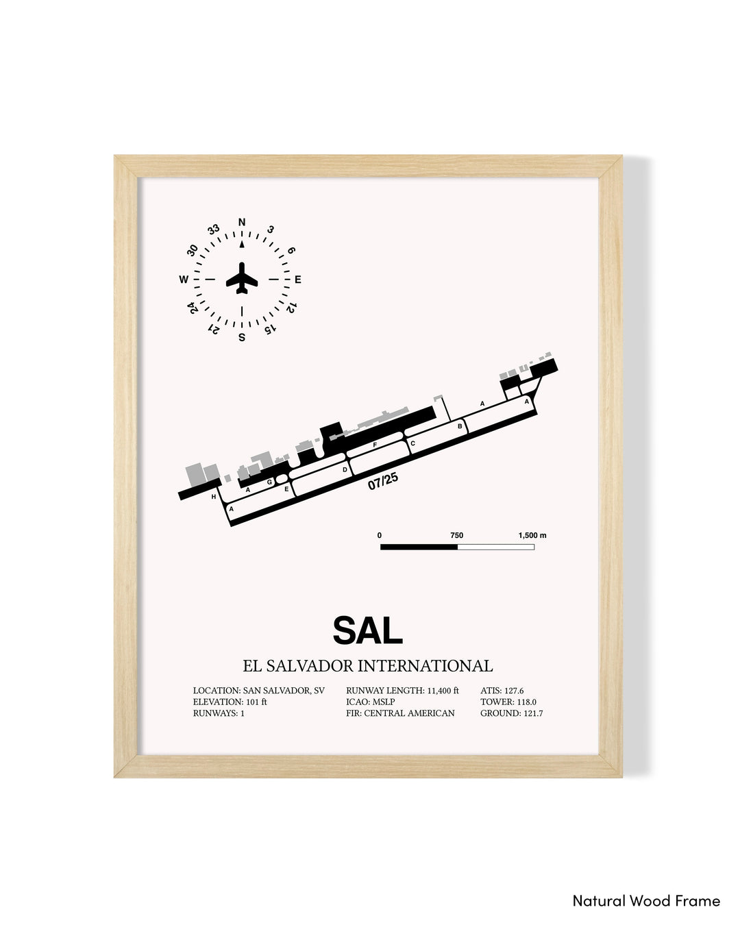 Detailed Airport Map of El Salvador International Airport (SAL) in White with a Natural Frame