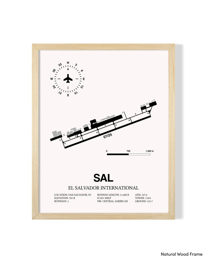 Detailed Airport Map of El Salvador International Airport (SAL) in White with a Natural Frame