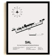 Framed Detailed Airport Map of El Salvador International Airport (SAL) in White with a Black Frame