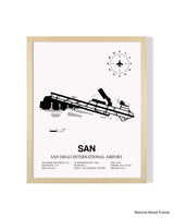 Detailed Airport Map of San Diego International Airport (SAN) in White with a Natural Frame