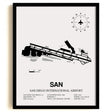 Framed Detailed Airport Map of San Diego International Airport (SAN) in White with a Black Frame