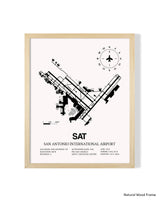 Detailed Airport Map of San Antonio International Airport (SAT) in White with a Natural Frame