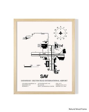 Detailed Airport Map of Savannah/Hilton Head International Airport (SAV) in White with a Natural Frame