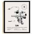 Framed Detailed Airport Map of Savannah/Hilton Head International Airport (SAV) in White with a Black Frame