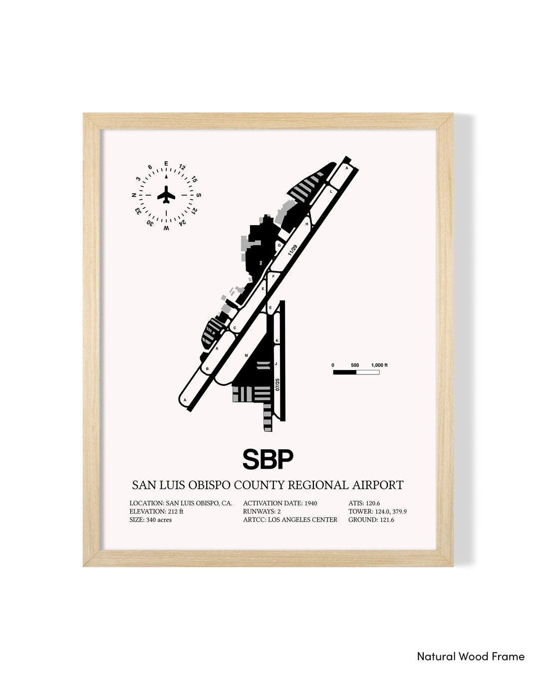 Detailed Airport Map of San Luis County Regional Airport (SBP) in White with a Natural Frame
