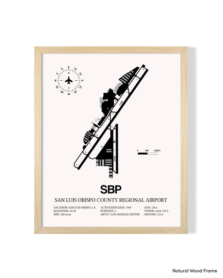Detailed Airport Map of San Luis County Regional Airport (SBP) in White with a Natural Frame