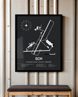 Framed Detailed Airport Map of Schenectady County Airport (SCH) in Gray with a Black Frame