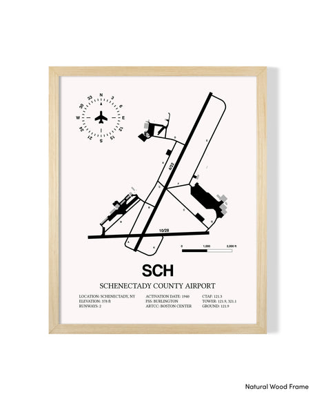 Detailed Airport Map of Schenectady County Airport (SCH) in White with a Natural Frame