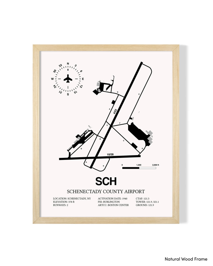 Detailed Airport Map of Schenectady County Airport (SCH) in White with a Natural Frame