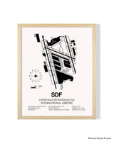 Detailed Airport Map of Louisville Muhammad Ali International Airport (SDF) in White with a Natural Frame