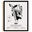 Framed Detailed Airport Map of Louisville Muhammad Ali International Airport (SDF) in White with a Black Frame
