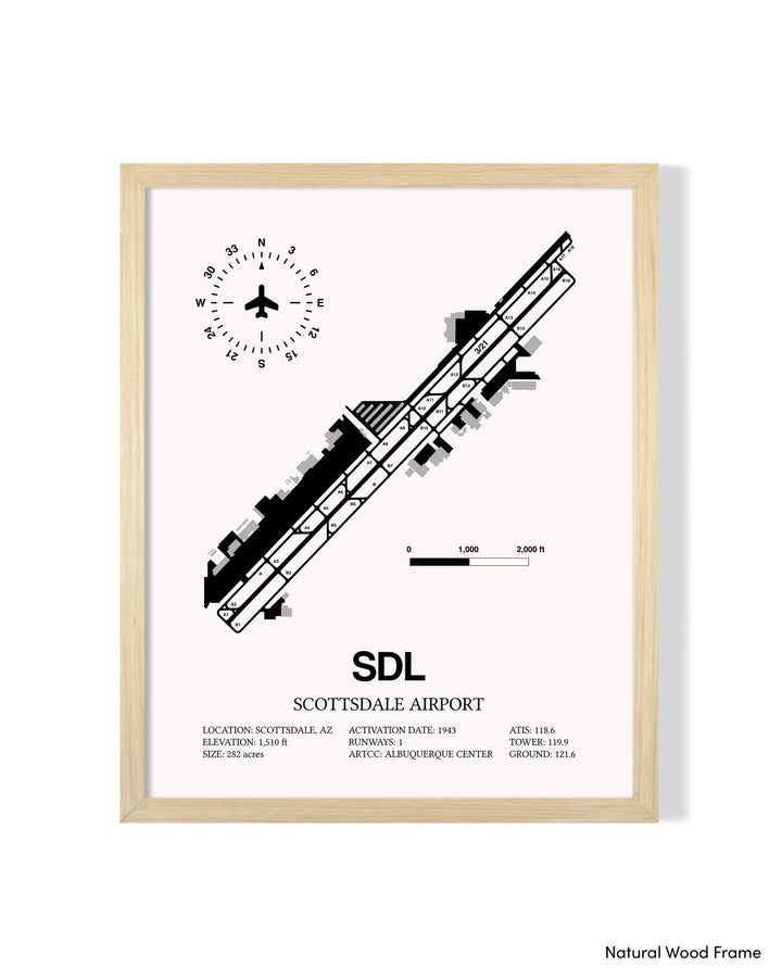 Detailed Airport Map of Scottsdale Airport (SDL) in White with a Natural Frame