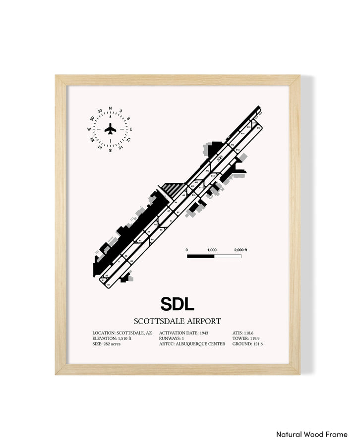 Detailed Airport Map of Scottsdale Airport (SDL) in White with a Natural Frame