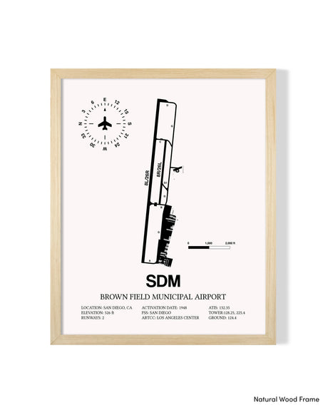 Detailed Airport Map of Brown Field Municipal Airport (SDM) in White with a Natural Frame