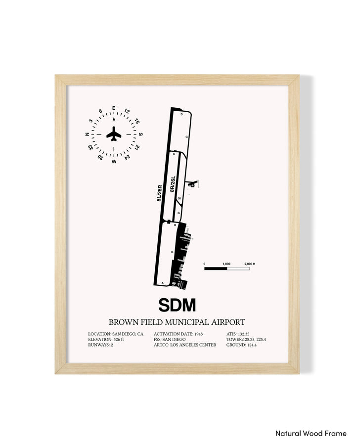Detailed Airport Map of Brown Field Municipal Airport (SDM) in White with a Natural Frame